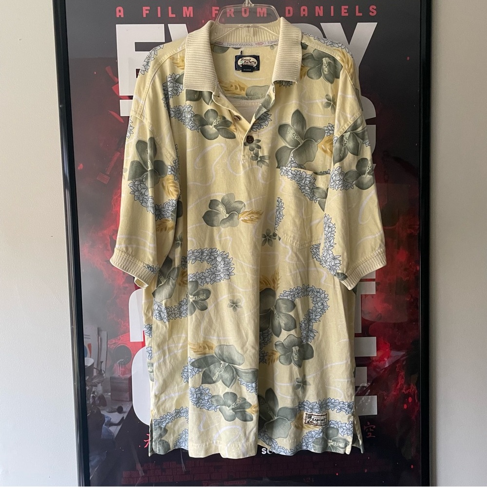 Tommy bahama yellow polo Hawaiian shirt floral made in Macau original vintage